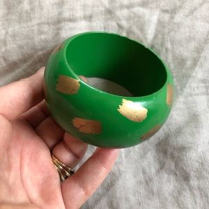 Vintage Wooden Green and Gold Bracelet
